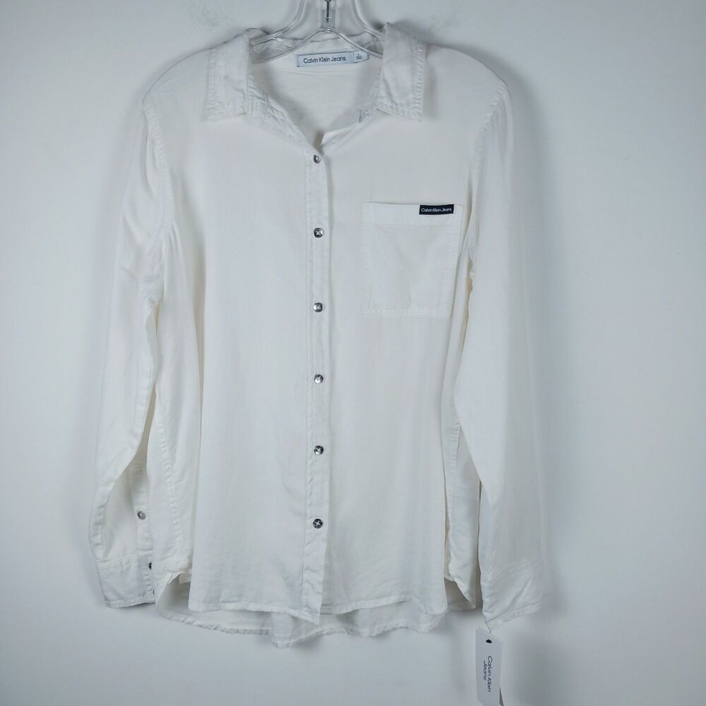 Calvin Klein Womens Size M Blouse White button down Long Sleeves NWT $69 *as is